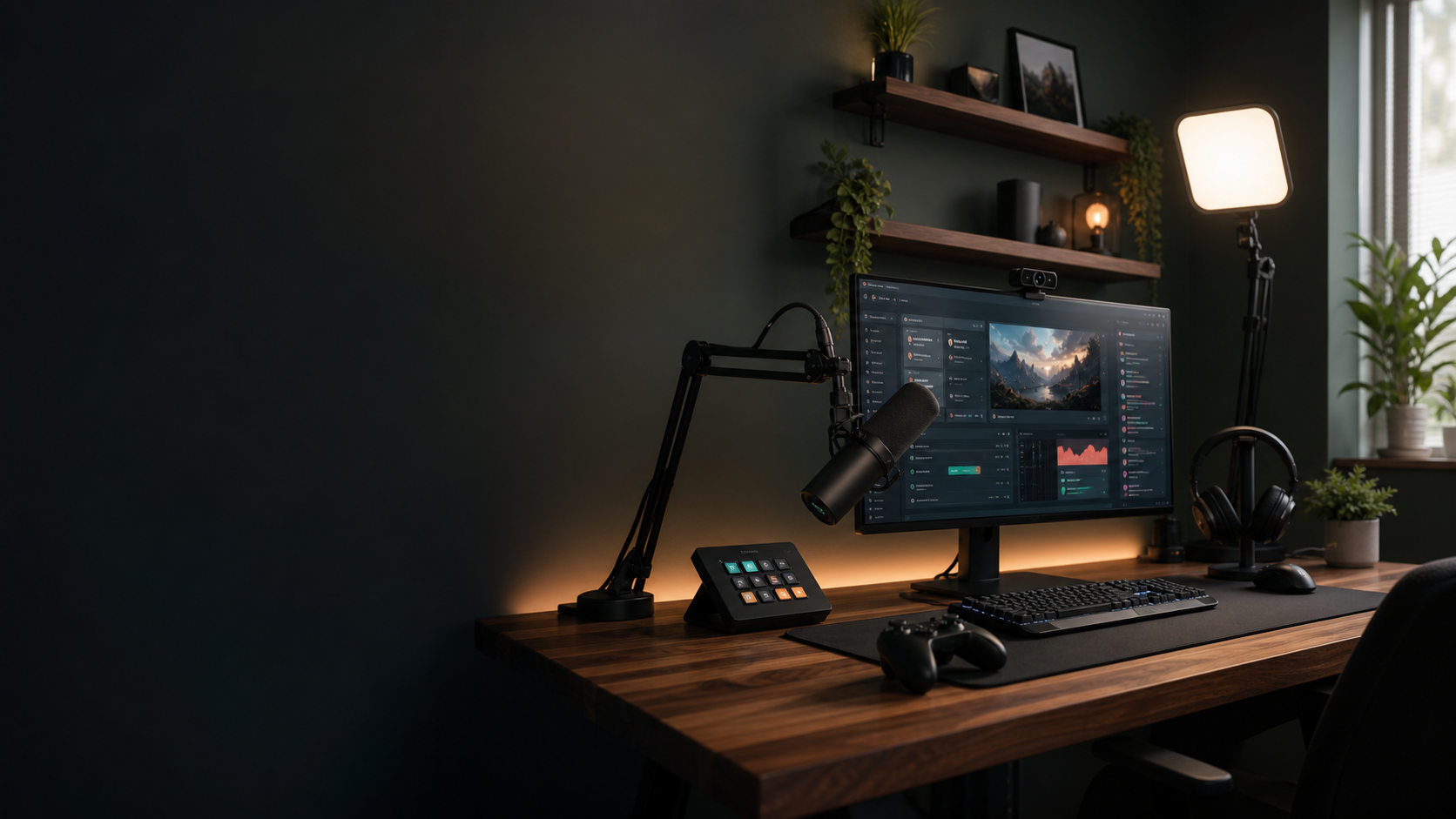 Moderne arbejdsbord med laptop, tablet og telefon